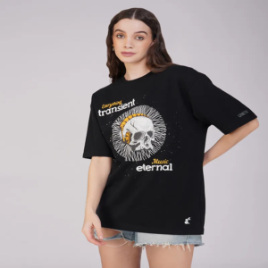 Black Puff-Print Loose-Fit Tee