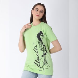 Unitri Printed Body Fitted Unisex Apple Green Tee