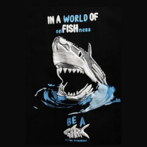 Shark Puff Printed Oversized Unisex Black Tee