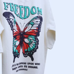 Freedom Puff Printed Oversized Unisex White Tee